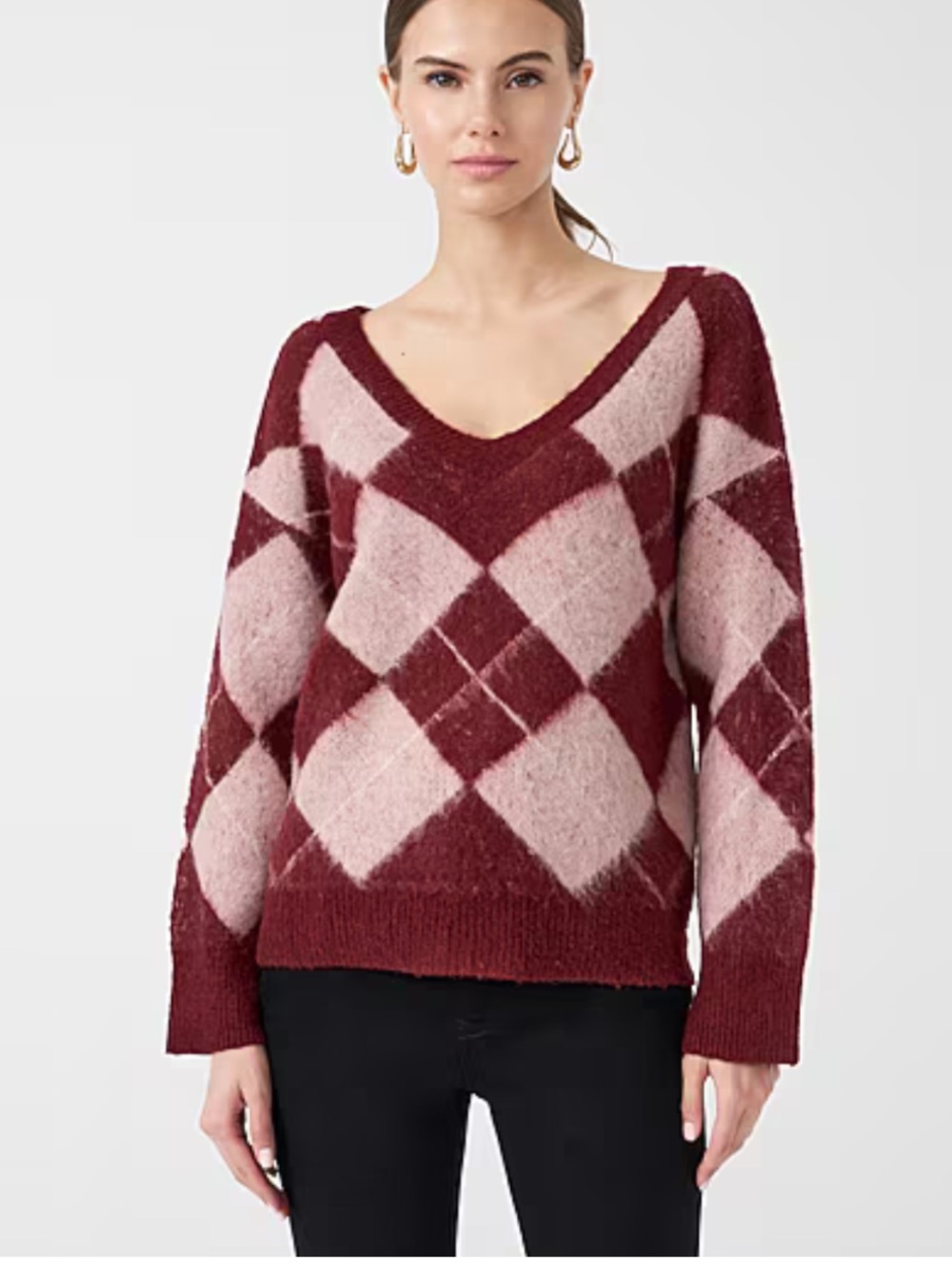 RM Rebecca Minkoff V-Neck (& V-back) Argyle Pullover Sweater